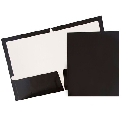 JAM Paper® Laminated Two-Pocket Glossy Presentation Folders, Black, Bulk 25/Pack (385GBLD)