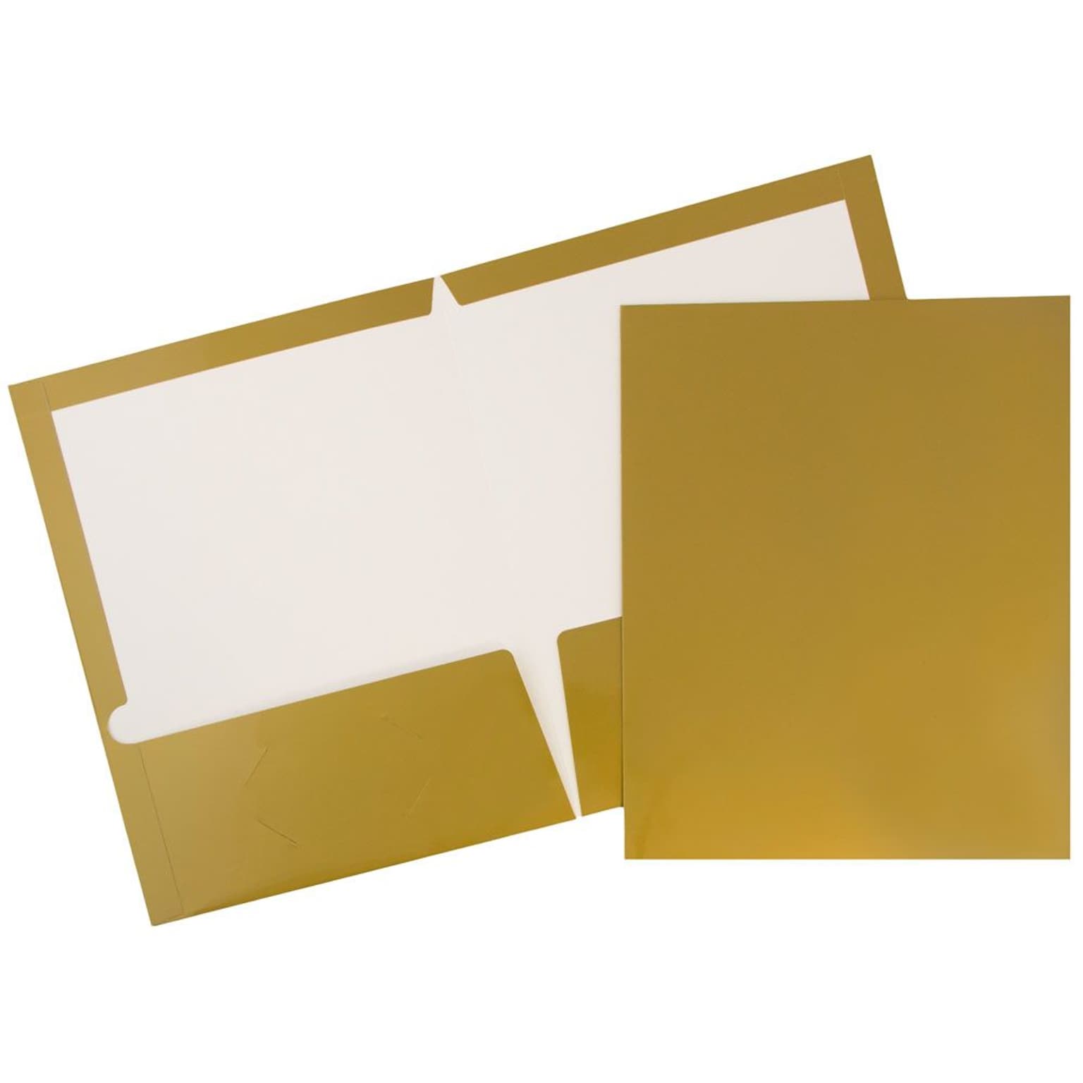 JAM Paper Laminated Two-Pocket Glossy Presentation Folders, Gold, 6/Pack (385GGOA)