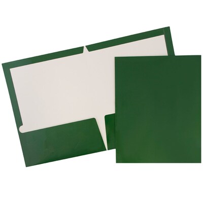 JAM Paper Glossy 2-Pocket Presentation Folder, Green, 100/Box (5042560B)