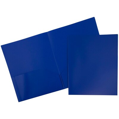 JAM Paper POP 2-Pocket Plastic Portfolio Folder, Deep Blue, 6/Pack (382Ebud)