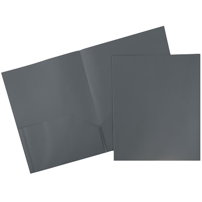 JAM Paper Plastic POP 2-Pocket Portfolio Folder, Gray, 6/Pack (382Egyd)