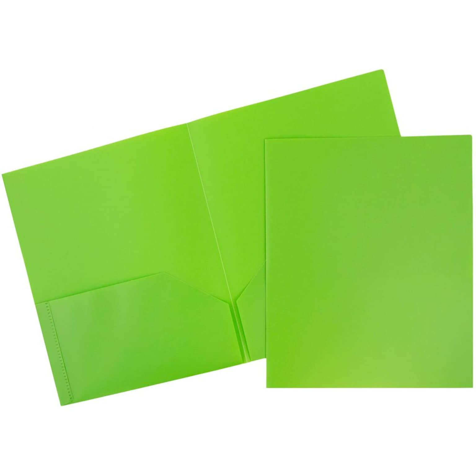 JAM Paper POP 2-Pocket Portfolio Plastic Folder, Lime Green, 96/Box (382ELIGRB)
