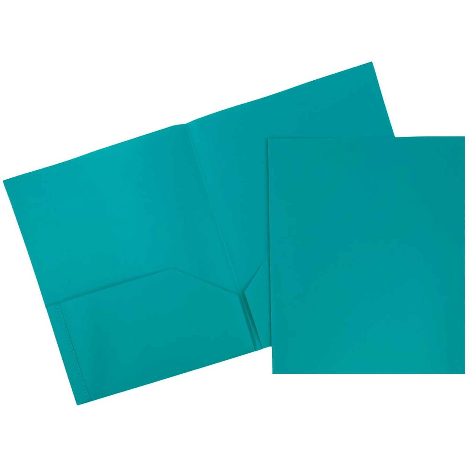 JAM Paper POP Two-Pocket Plastic Folders, Teal, 6/Pack (382Eted)