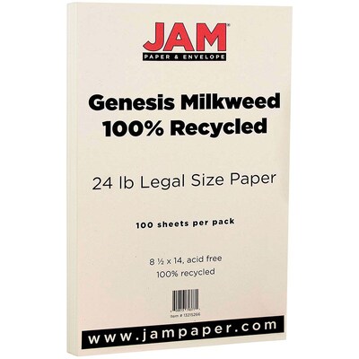 JAM Paper® Recycled Legal 24lb Paper, 8.5 x 14, Genesis Husk, 100 Sheets/Pack (13215266)