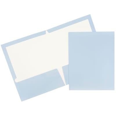 JAM Paper® Laminated Two-Pocket Glossy Presentation Folders, Baby Blue, 6/Pack (31225346U)