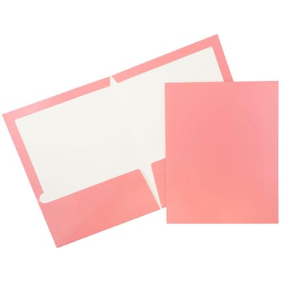 JAM Paper® Laminated Two-Pocket Glossy Presentation Folders, Baby Pink, 6/Pack (31225348U)