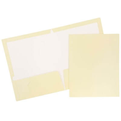 JAM Paper® Laminated Two-Pocket Glossy Presentation Folders, Ivory, Bulk 25/Pack (385GIVD)