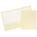 JAM Paper® Laminated Two-Pocket Glossy Presentation Folders, Ivory, Bulk 100/Box (385GIVB)