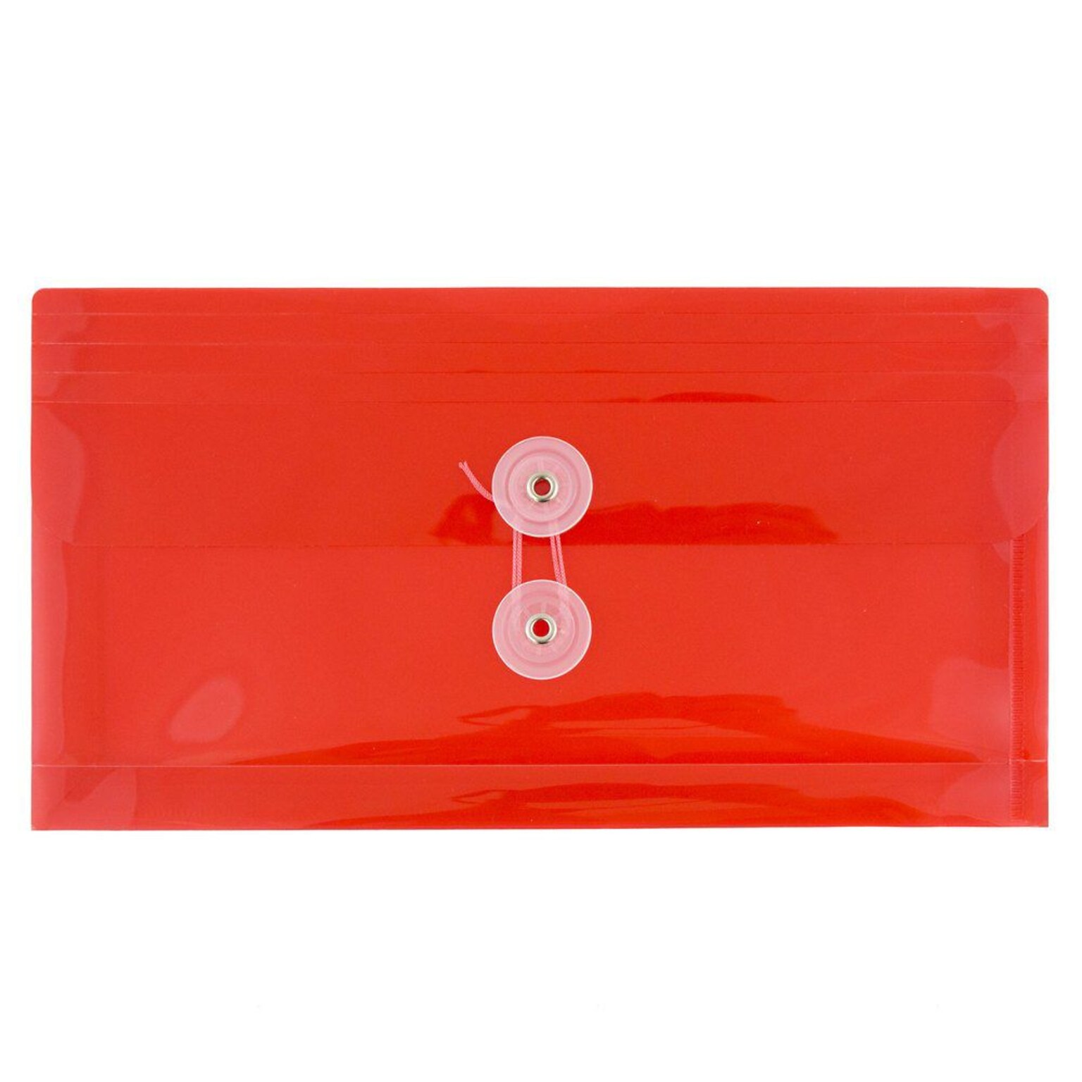 JAM Paper® Plastic Envelopes with Button and String Tie Closure, #10 Business Booklet, 5.25 x 10, Red, 12/Pack (921B1RE)