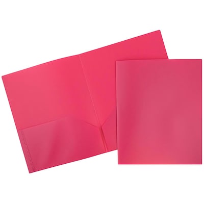 JAM Paper POP Two-Pocket Plastic Folders, Fuchsia Hot Pink, 96/Pack (86524PIB)