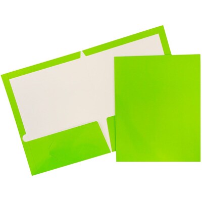 JAM Paper Glossy 2-Pocket Presentation Folder, Lime Green, 6/Pack (385Glia)