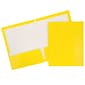 JAM Paper® Laminated Two-Pocket Glossy Presentation Folders, Yellow, Bulk 50/Box (385GYEC)