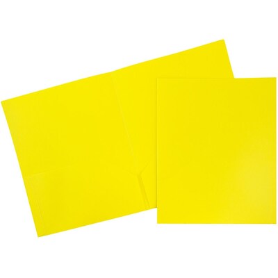 JAM Paper Plastic POP 2-Pocket  Folder, Yellow, 6/Pack (382Eyed)