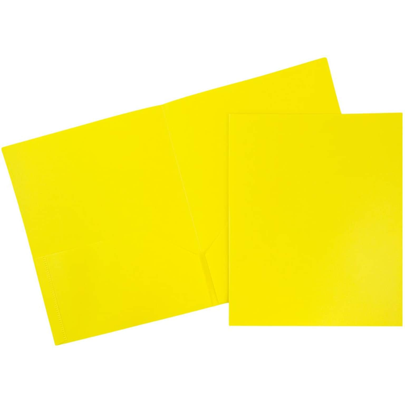 JAM Paper POP 2-Pocket Plastic Folder, Yellow, 96/Pack (382EYEB)