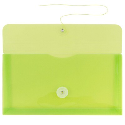 JAM Paper® #10 Plastic Envelopes with Button and String Tie Closure, 5 1/4 x 10, Lime Green Poly. 12/pack (921B1LI)