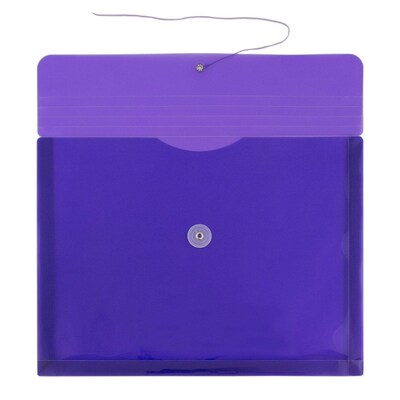 JAM Paper® Plastic Envelopes with Button and String Tie Closure, Letter Booklet, 9.75 x 13, Purple,