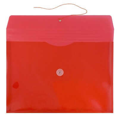 JAM Paper® Plastic Envelopes with Button and String Tie Closure, Letter Booklet, 9.75 x 13, Red Poly