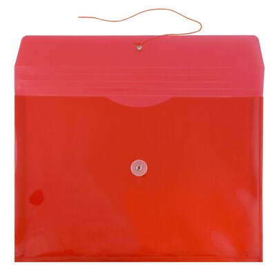 JAM Paper® Plastic Envelopes with Button and String Tie Closure, Letter Booklet, 9.75 x 13, Red Poly, 12/pack (218B1RE)