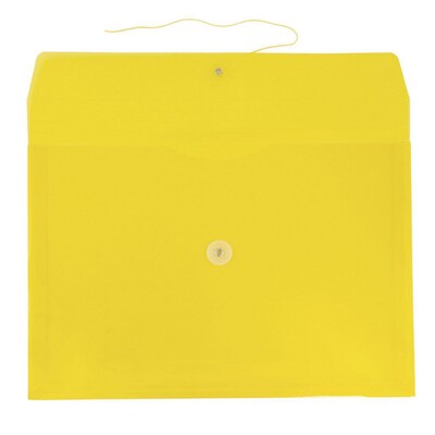 JAM Paper® Plastic Envelopes with Button and String Tie Closure, Legal Booklet, 9.75 x 14.5, Yellow