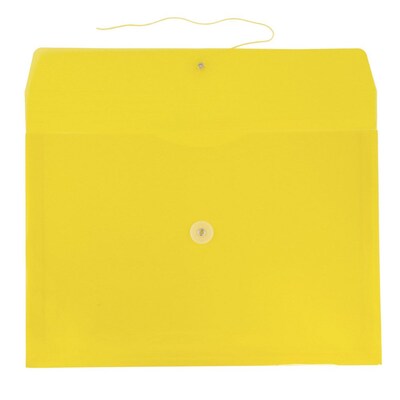 JAM Paper® Plastic Envelopes with Button and String Tie Closure, Letter Booklet, 9.75 x 13, Yellow,