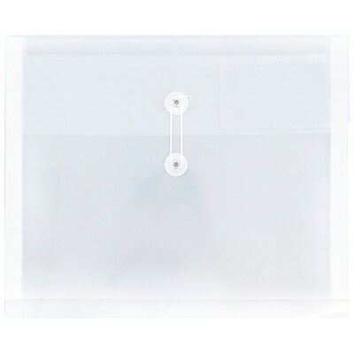 JAM Paper® Plastic 2 Divider Envelopes, Button String Tie Closure, Letter Booklet, 10.5 x 11.75 x1.5, Clear Poly, 12/pk (JSF228)
