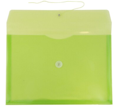 JAM Paper® Plastic Envelopes with Button and String Tie Closure, Letter Booklet, 9.75 x 13, Lime Gre