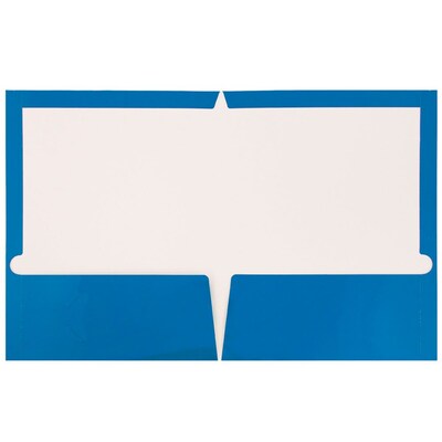 JAM Paper® Laminated Two-Pocket Glossy Presentation Folders, Blue, Bulk 50/Box (385GBUC)