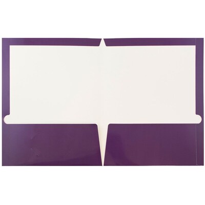 JAM Paper Laminated Two-Pocket Glossy Presentation Folders, Purple, 50/Box (385GPUC)