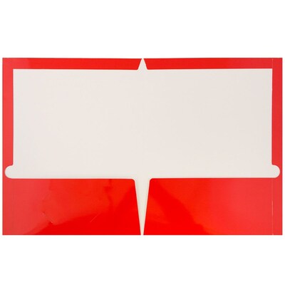 JAM Paper® Laminated Two-Pocket Glossy Presentation Folders, Red, Bulk 50/Box (385GREC)