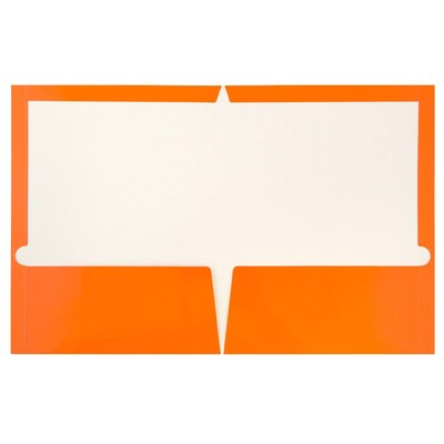 JAM Paper Laminated Two-Pocket Glossy Presentation Folders, Orange, 50/Box (385GORC)