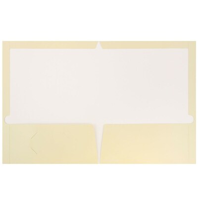 JAM Paper® Laminated Two-Pocket Glossy Presentation Folders, Ivory, Bulk 25/Pack (385GIVD)