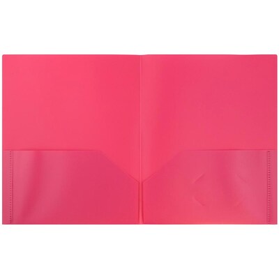 JAM Paper POP Two-Pocket Plastic Folders, Fuchsia Hot Pink, 96/Pack (86524PIB)