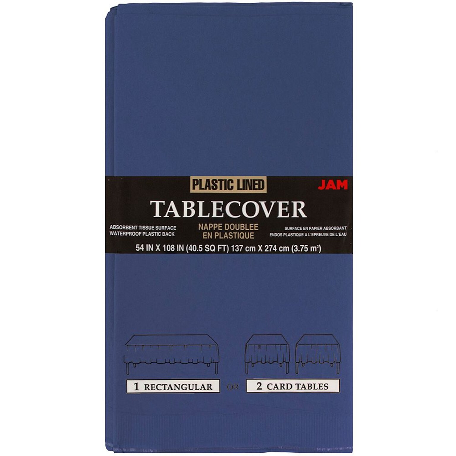 JAM Paper® Paper Table Cover with Plastic Lining, Blue Tablecloth, Sold Individually (291323329)