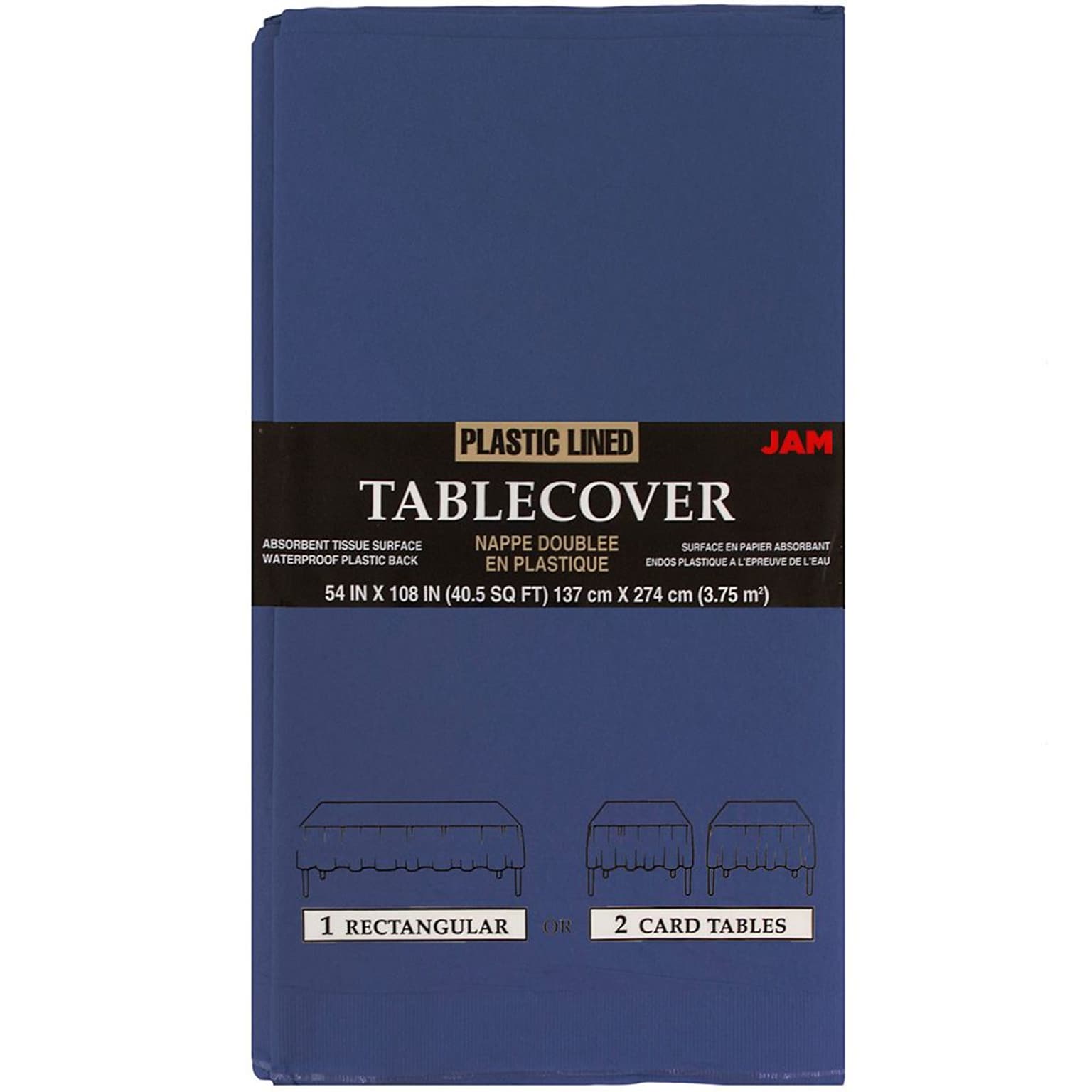 JAM Paper® Paper Table Cover with Plastic Lining, Blue Tablecloth, Sold Individually (291323329)