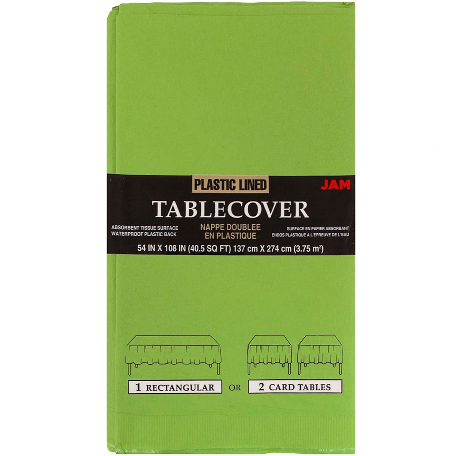 JAM Paper® Paper Table Cover with Plastic Lining, Lime Green Tablecloth, Sold Individually (291323333)