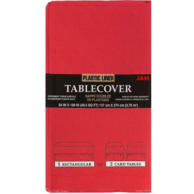 JAM Paper® Paper Table Cover with Plastic Lining, Red Tablecloth, Sold Individually (291323336)