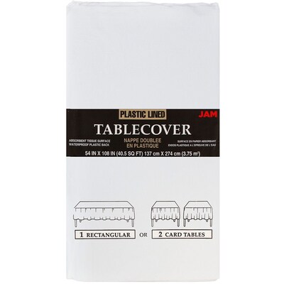 Unique Plastic Lined White Paper Tablecloth, 108 x 54