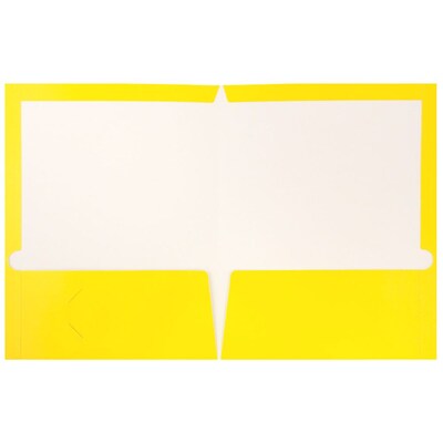 JAM Paper® Laminated Two-Pocket Glossy Presentation Folders, Yellow, Bulk 50/Box (385GYEC)