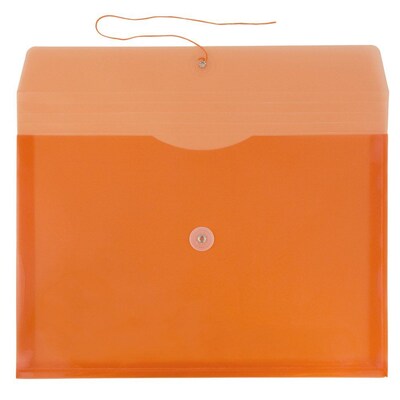 JAM Paper® Plastic Envelopes with Button and String Tie Closure, Legal Booklet, 9.75 x 14.5, Orange Poly, 12/pack (219B1OR)