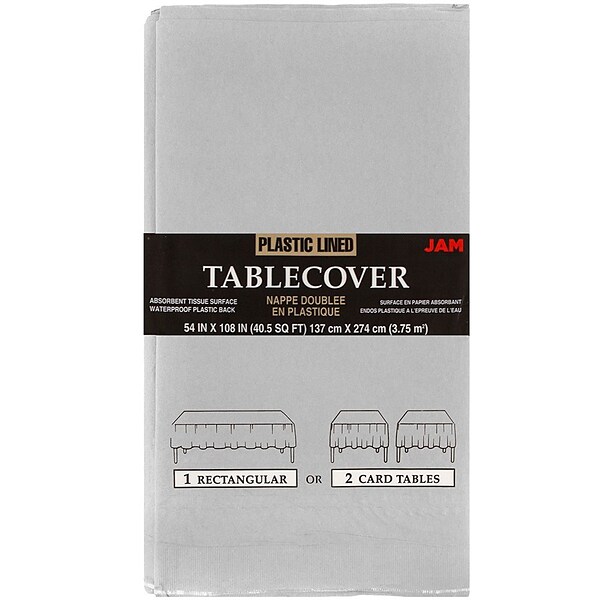 JAM Paper® Paper Table Cover with Plastic Lining, Silver Tablecloth, Sold Individually (291325379)