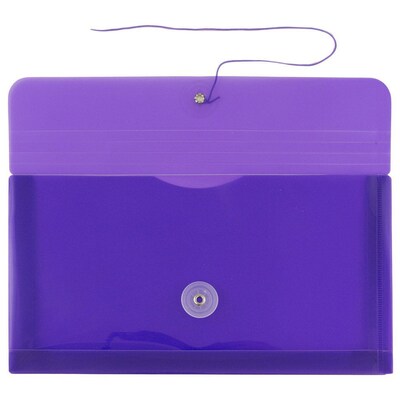 JAM Paper® Plastic Envelopes with Button and String Tie Closure, #10 Business Booklet, 5.25 x 10, Pu