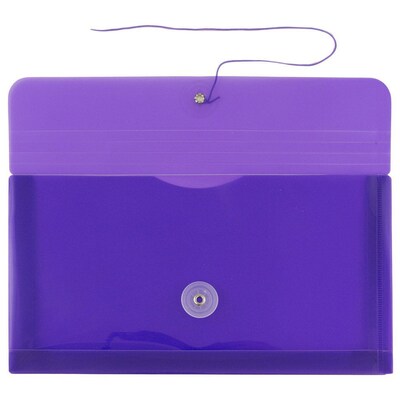 JAM Paper® Plastic Envelopes with Button and String Tie Closure, #10 Business Booklet, 5.25 x 10, Purple, 12/Pack (921B1PU)