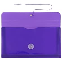 JAM Paper® Plastic Envelopes with Button and String Tie Closure, #10 Business Booklet, 5.25 x 10, Pu