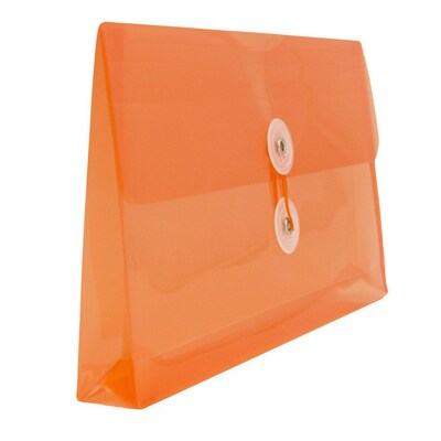 JAM Paper® #10 Plastic Envelopes with Button and String Tie Closure, 5 1/4 x 10, Orange Poly, 12/pack (921B1OR)