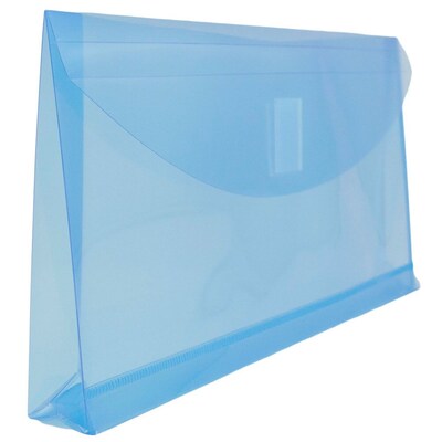 JAM Paper® #10 Plastic Envelopes with Hook & Loop Closure, 1" Expansion, 5.25" x 10", Blue Poly, 12/pack (921V1BU)