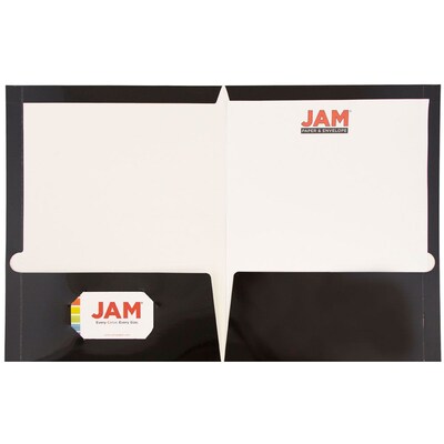 JAM Paper® Laminated Two-Pocket Glossy Presentation Folders, Black, Bulk 25/Pack (385GBLD)