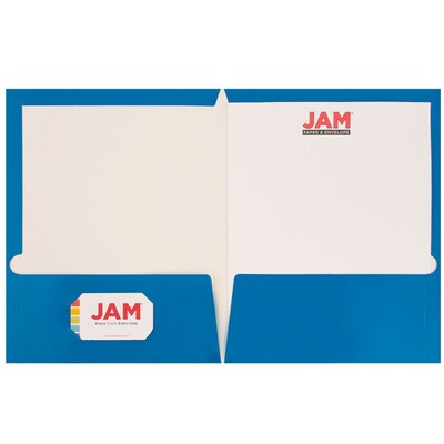 JAM Paper Glossy 2-Pocket Presentation Folder, Royal Blue, 100/Box (AMP00334B)