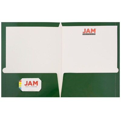 JAM Paper Glossy 2-Pocket Presentation Folder, Green, 100/Box (5042560B)
