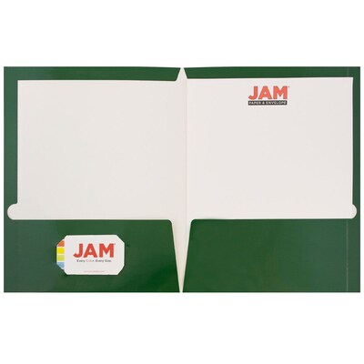 JAM Paper Glossy 2-Pocket Portfolio Folder, Green, 6/Pack (5042560d)