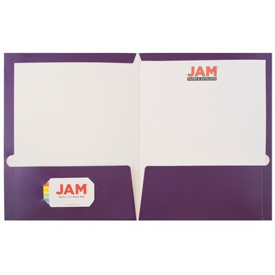 JAM Paper® Laminated Two-Pocket Glossy Presentation Folders, Purple, 25/Pack (385GPUD)